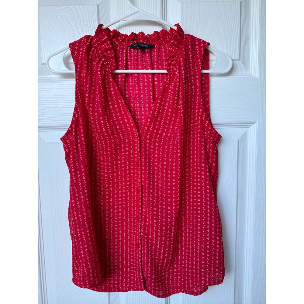 Banana Republic Blouse XS Women's Red Heart Valentine's Day Tank Top